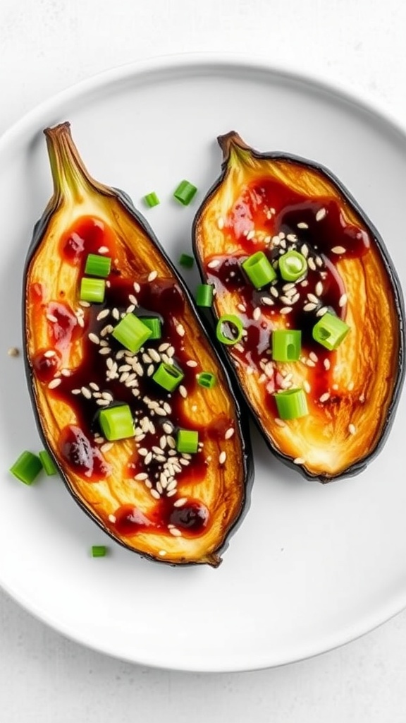 Delicious miso glazed eggplant served on a plate