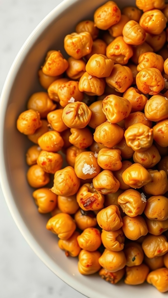 Bowl of crunchy roasted chickpeas seasoned with spices