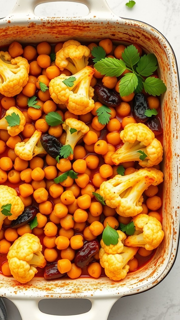 Spicy Chickpea and Cauliflower Bake