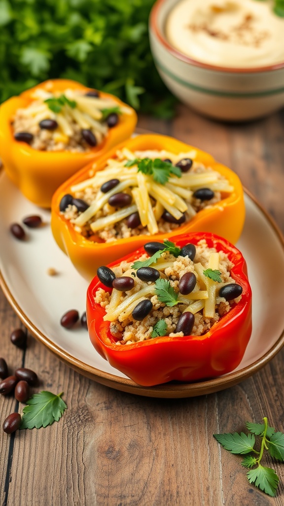 Delicious stuffed bell peppers filled with quinoa and black beans.