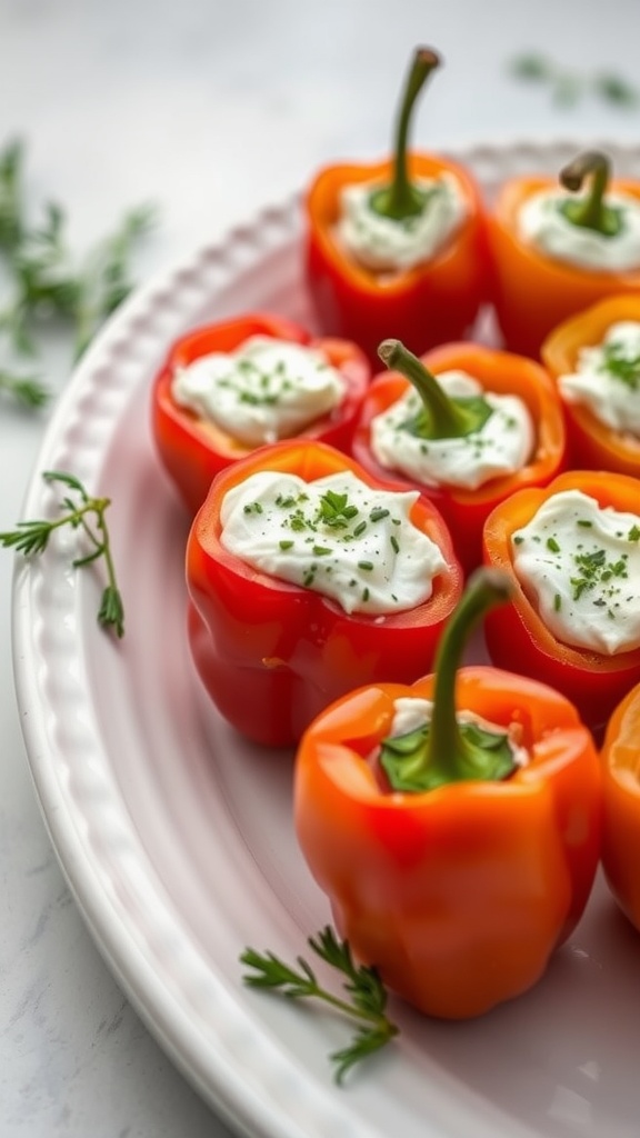 Stuffed mini bell peppers filled with cream cheese and herbs.