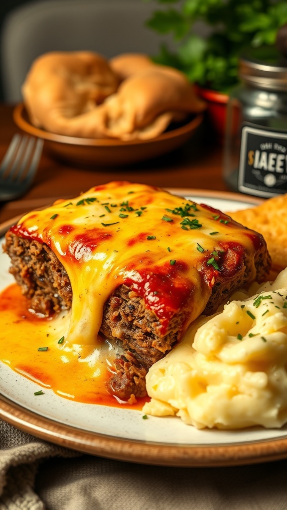 Cheesy Meatloaf with Garlic Mashed Potatoes