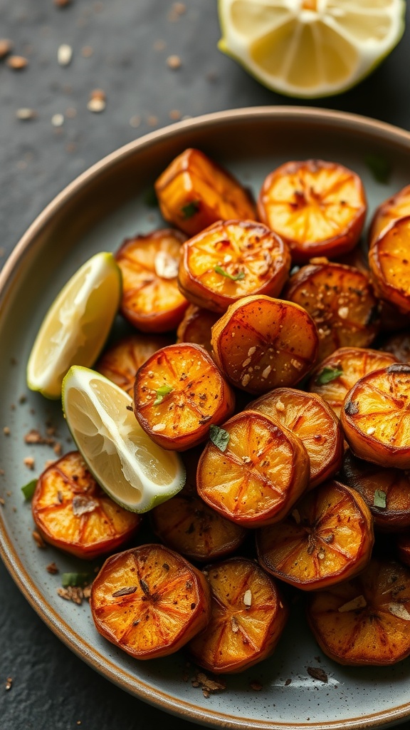 Delicious fried plantains garnished with lime wedges