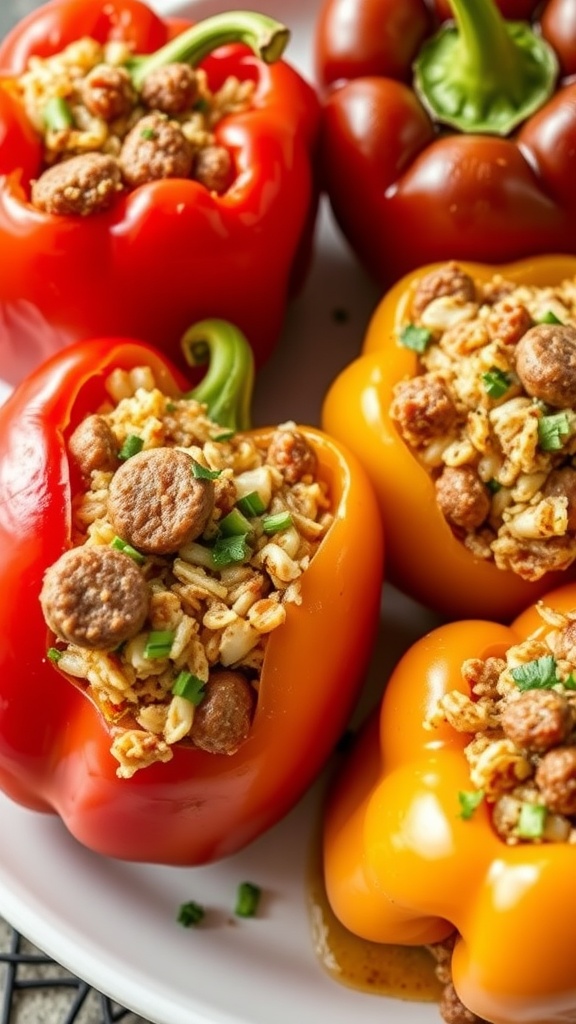 Kielbasa stuffed bell peppers with a savory filling.